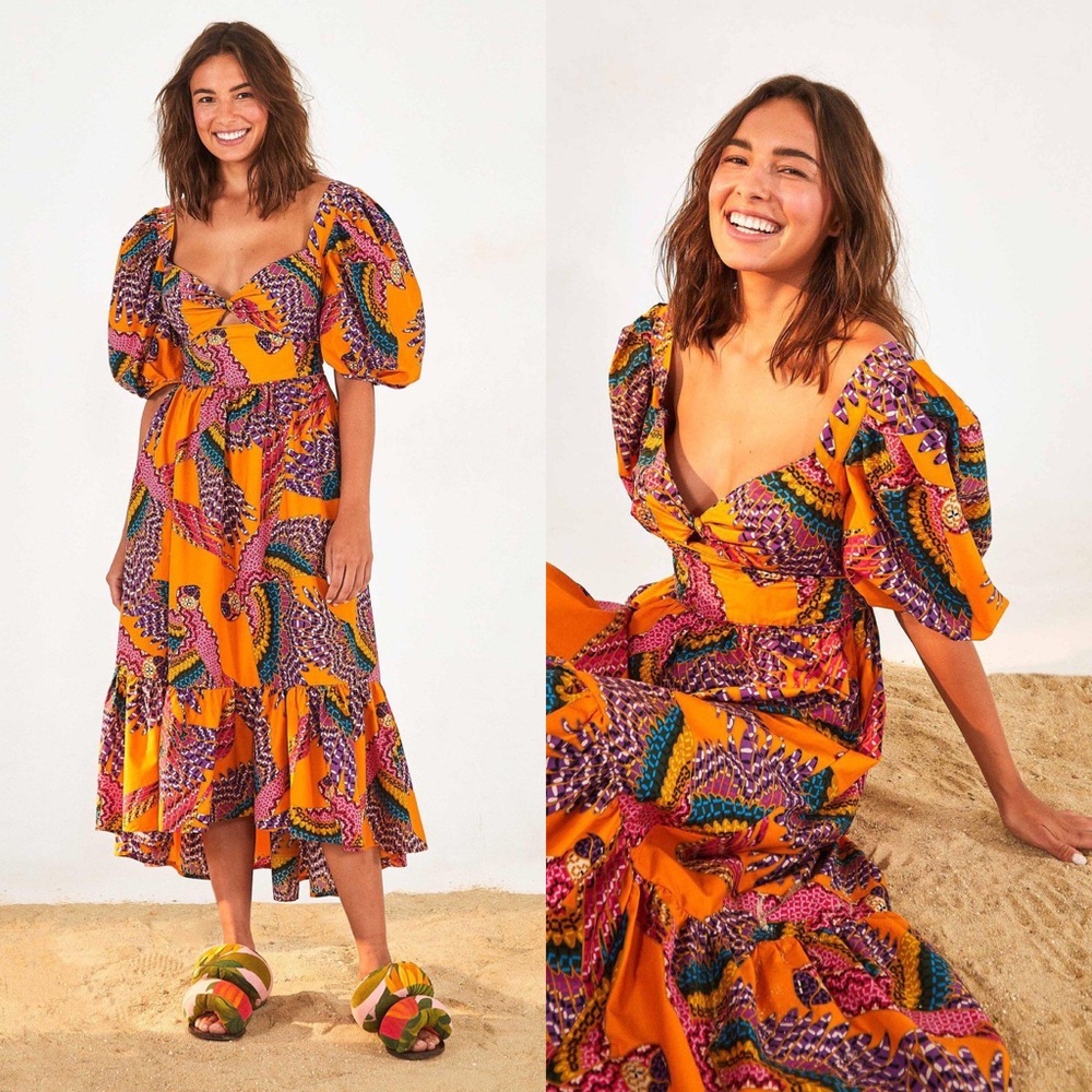 Farm Rio Dress NWT Beaded Macaws Bird Midi - Picture 1 of 5